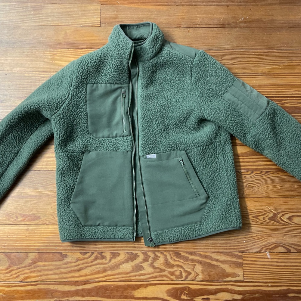 Figs Forest Green Teddy Jacket